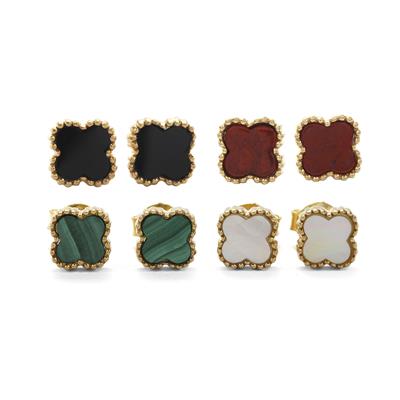 Gold Plated 925 Sterling Silver Gemstone Clover Earrings, Approx 7mm