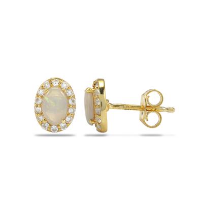Gold Plated 925 Sterling Silver Halo Earrings Set With Coober Pedy Jelly Australian Opal, Approx 8x6mm