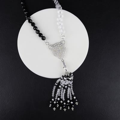 The Pantheress! 925 Sterling Silver Panther Tassel Cap & 2m Faceted Clear Quartz