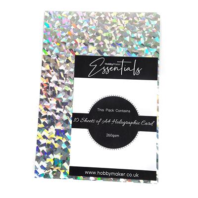 Hobby Maker Essentials - A4 Shards Holographic Card, 260gsm, 10 Sheets - Silver 