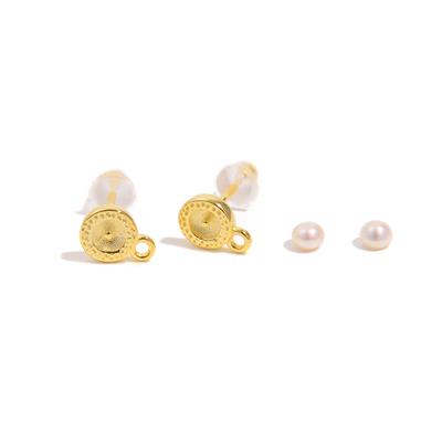 Gold Plated 925 Sterling Silver Ridged Earring with Hoop,1 pair, with 2 x Pearls Approx 3mm (half drilled)