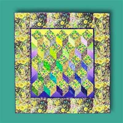 Hoffman Whimsical Tumbling Blocks Lime Quilt Kit 185 x 198 cm        