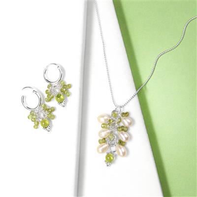 925 Sterling Silver Gemset Huggie Charms Approx 13x5mm, Peridot Round Cabochon Approx 5mm (Pack Of 2pcs)