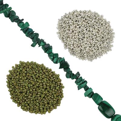 Malachite Small Nugget with Tumble 1m Strand Project With Downloadable Instructions By Linda Brumwell