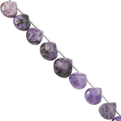 65cts Charoite Graduated Top Side Drill Faceted Heart Approx 7x7 to 11x10mm, 21cm Strand with Spacers