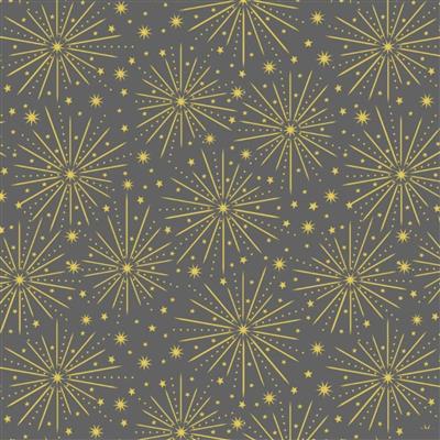 Lewis & Irene Honey Bee Gold Metallic Starbursts On Dark Grey Fabric 0.5m