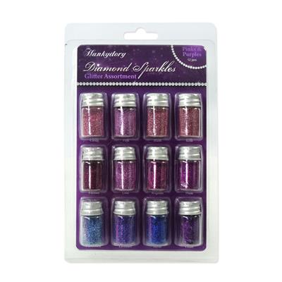 Diamond Sparkles Glitter - Pinks & Purples, Inc;  12 jars of Diamond Sparkles Ultra Fine Glitter 
