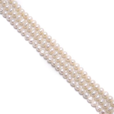 3 x 38cm Strands White Freshwater Cultured Potato Pearls Approx. 5-6mm