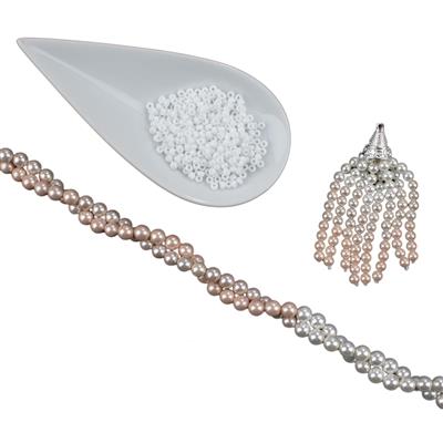 Ombre Dreams - White to Pink Ombre Shell Pearls with Silver Plated Base Metal , 6mm White to Pink Ombre Shell Pearls & Miyuki Opaque White Seed Beads 
