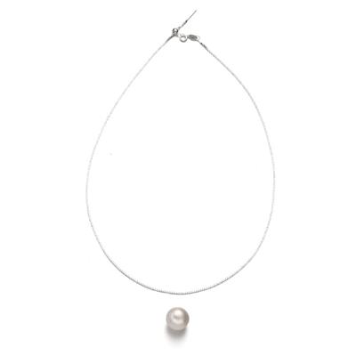 12-14mm Round White Nucleated Pearl With 2mm Hole With Sterling Silver Chain 18 inches