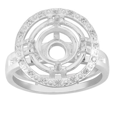 925 Sterling Silver Double Halo Ring Mount With Zircon Pave (To Fit 8x8mm Round Gemstone)