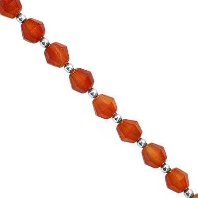 40cts Carnelian Faceted Bicone Approx 7mm 20cms Strands with Hematite (Approx 3mm) And Plastic Spacers