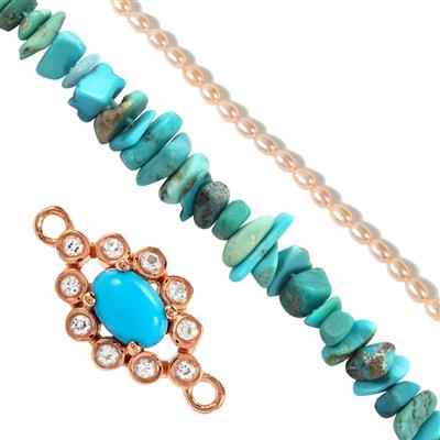 Rose Gold Plated 925 Sterling Silver, Turquoise & Peach Pearl Project With Downloadable Instructions By Carol Vickers
