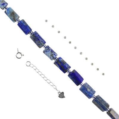 Pillar Beads! Lapis Lazuli Pillar Beads 8-12mm Strand & Sterling Silver Chain Findings 