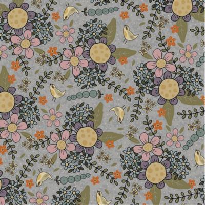 Lynette Anderson Botanicals Collection Flowerspray Silver Fabric 0.5m