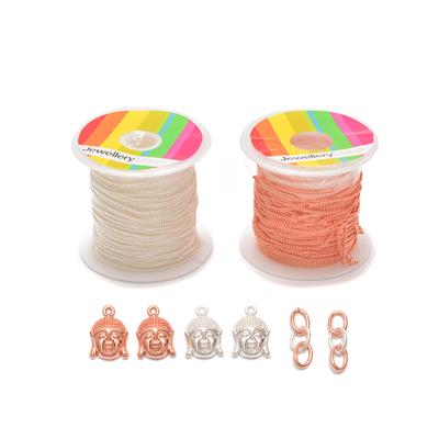 Bracelet Kit 1: 2x Connector Links, Silver Plated 1mm Chain (5m) & Rose Gold Plated (5m), 4pcs Buddha Head Charms (2pcs Silver & 2pcs Rose Gold)  