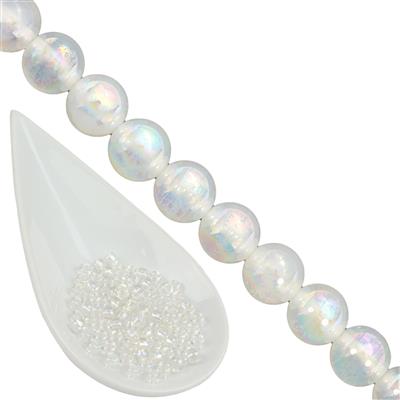 Whisper White - 6/0 Pearlised Crystal, White Seed Beads & White Onyx AB Coated Round 7-8mm