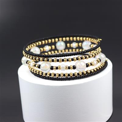 Whisper White - 6/0 Pearlised Crystal, White Seed Beads & White Onyx AB Coated Round 7-8mm