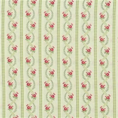 Henry Glass Violets Garden Stripe Sage Fabric 0.5m