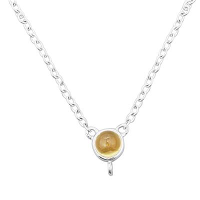 925 Sterling Silver 20inch Finished Cable Chain with 5mm Plain Round (Bezel) Citrine Connector with Loop