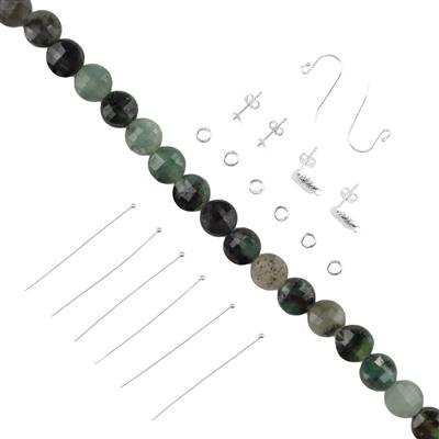 925 Sterling Silver Earring Set, 15pcs & 11cts Emerald Faceted Coin Approx 3 to 4mm 20cm Strands