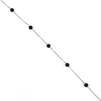 1 Metre 925 Sterling Silver Chain with Type A  Black Jadeite Plain Rounds Approx 5-6mm