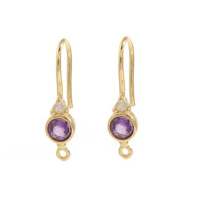 February Birthstone: Gold 925 Sterling Silver Earrings with Amethyst and White Zircon & Loop, Approx 4mm Amethyst, 1.5mm White Zircon, 1 Pair 