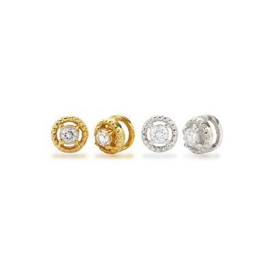 925 Sterling Silver Spacers with White Topaz, Approx 3mm Pack of 2 Pcs
