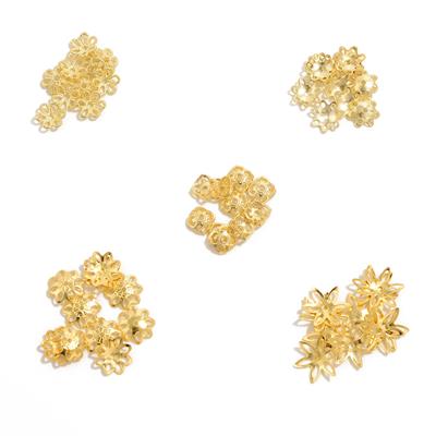 Gold Plated 925 Sterling Silver Flower Shape Bead Caps, 50pcs
