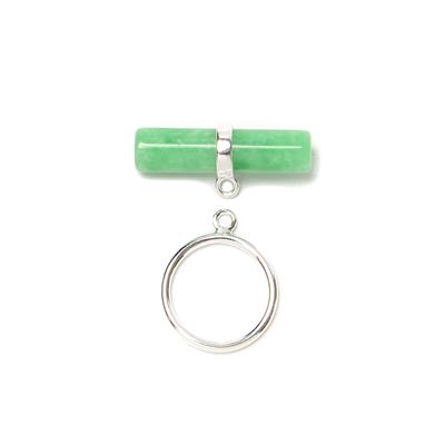  925 Sterling Silver Toggle Clasp with Vivid Green Angelite Bar 