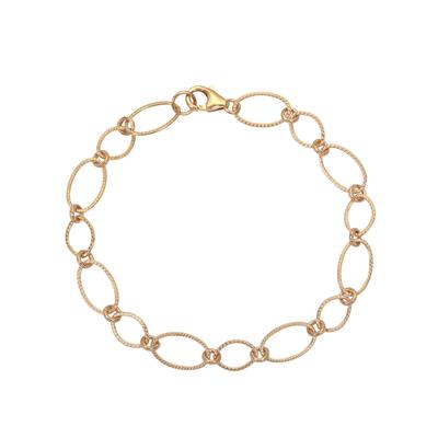 Rose Gold Plated 925 Sterling Silver Oval Link Textured Efected Bracelet, Approx 7.5inch with lobster clasp