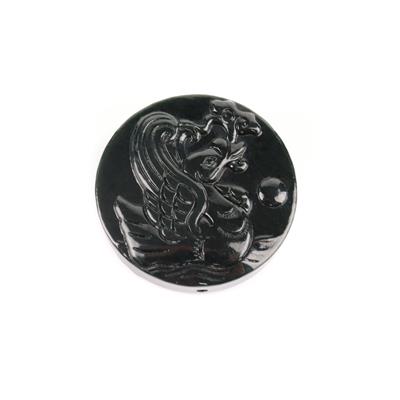 150cts Double-Side Carved Swan Type A Black Jadeite Pendant, Approx 50mm, 1pcs