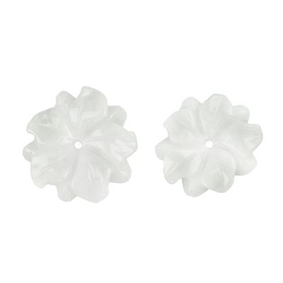 65cts Type A White Jadeite Carved Flowers Approx 25mm, 2pcs