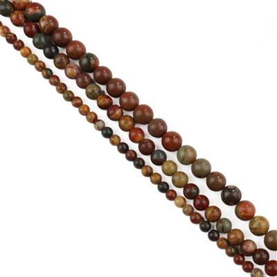 330cts Picasso Jasper Plain Round Approx 4mm, 6mm, 8mm, Set of 3 Strands				