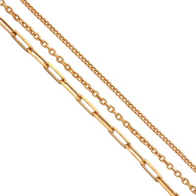Rose Gold Plated 925 Sterling Silver Chain Spool Bundle, Curb, Flat Long Link and Cable, Chain 1m