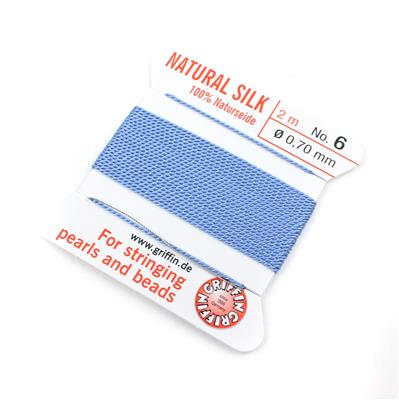 Silk Thread, Size 06 (.70 mm, .028 in) - Blue, with needle, 2 m (6.5 ft)