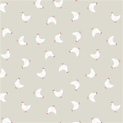 Lewis & Irene Country Life Reloved Beige Tossed Chickens Fabric 0.5m