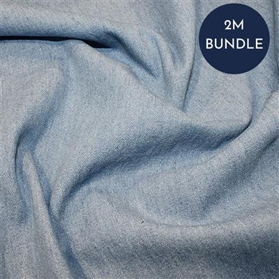 8oz Medium/Heavy Weight Light Blue Washed Denim Cotton Fabric Bundle (2m)