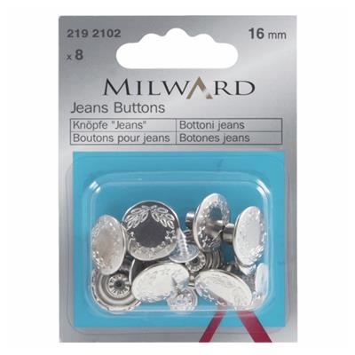 Milward Jean Buttons 16mm Nickel 8 Pack 