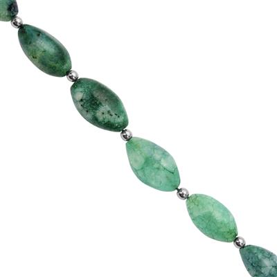75cts Green Solar Quartz Smooth Rice beads Approx 12x8 to 19x10mm 14cm Strands With Hematite spacers 