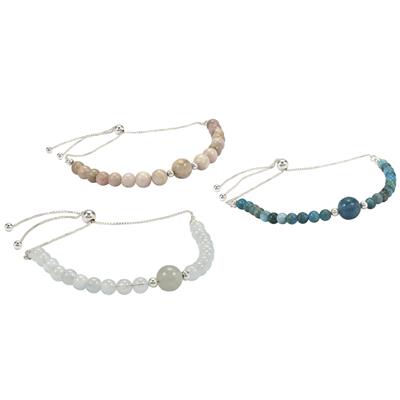  Gemstone Slider Bolo With Chain Silver Bracelet Choice of  Aquamarine, Kunzite & Neon Apatite