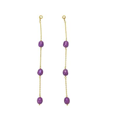 Gold Plated 925 Sterling Silver Extender Chains with Purple Freshwater Cultured Pearls, Approx 8x6mm (Pack of 2)