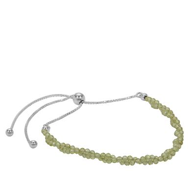 5cts Peridot Faceted Rounds Approx 1mm with 925 Sterling Silver Slider Bracelet 10 Inch