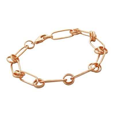 Rose Gold Flash 925 Sterling Silver Round & Long Link Bracelet, Approx 7.5 Inch