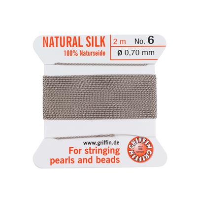Silk Thread, Size 06 - (.70mm, .028in) - Grey, with needle, 2m (6.5ft)