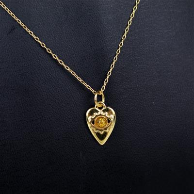 Baltic Cognac Amber Gold Plated 925 Sterling Silver Heart Pendant Approx 10mm & Gold Plated 925 Sterling Silver Chain, Approx 18