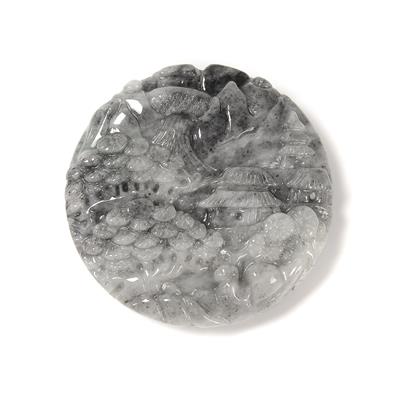 290cts Type A Black Jadeite Carved Landscape, Approx. 50mm