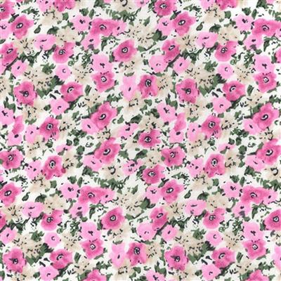 Viscose Poplin Prints Pink Floral on White Fabric Bundle (4m)