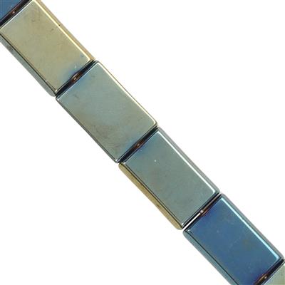 215cts Mystic Light Blue Color Coated Hematite Flat Rectangle Approx 24x15mm, 21cm Strand
