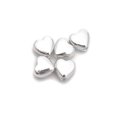 Silver Plated Base Metal Heart Slider Beads, Approx 10mm, 5pcs